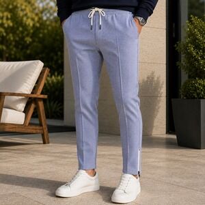 Todd Snyder Mens Houndstooth Track Pants Blue White Ankle Zip Joggers Medium